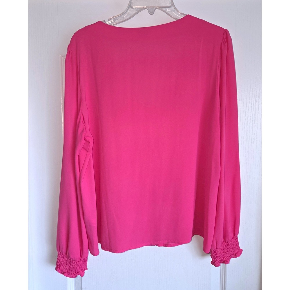 J.Crew Womens Hot Pink V-Neck Button Front Smock Cuff Blouse Sz 14 Professional - Picture 2 of 5